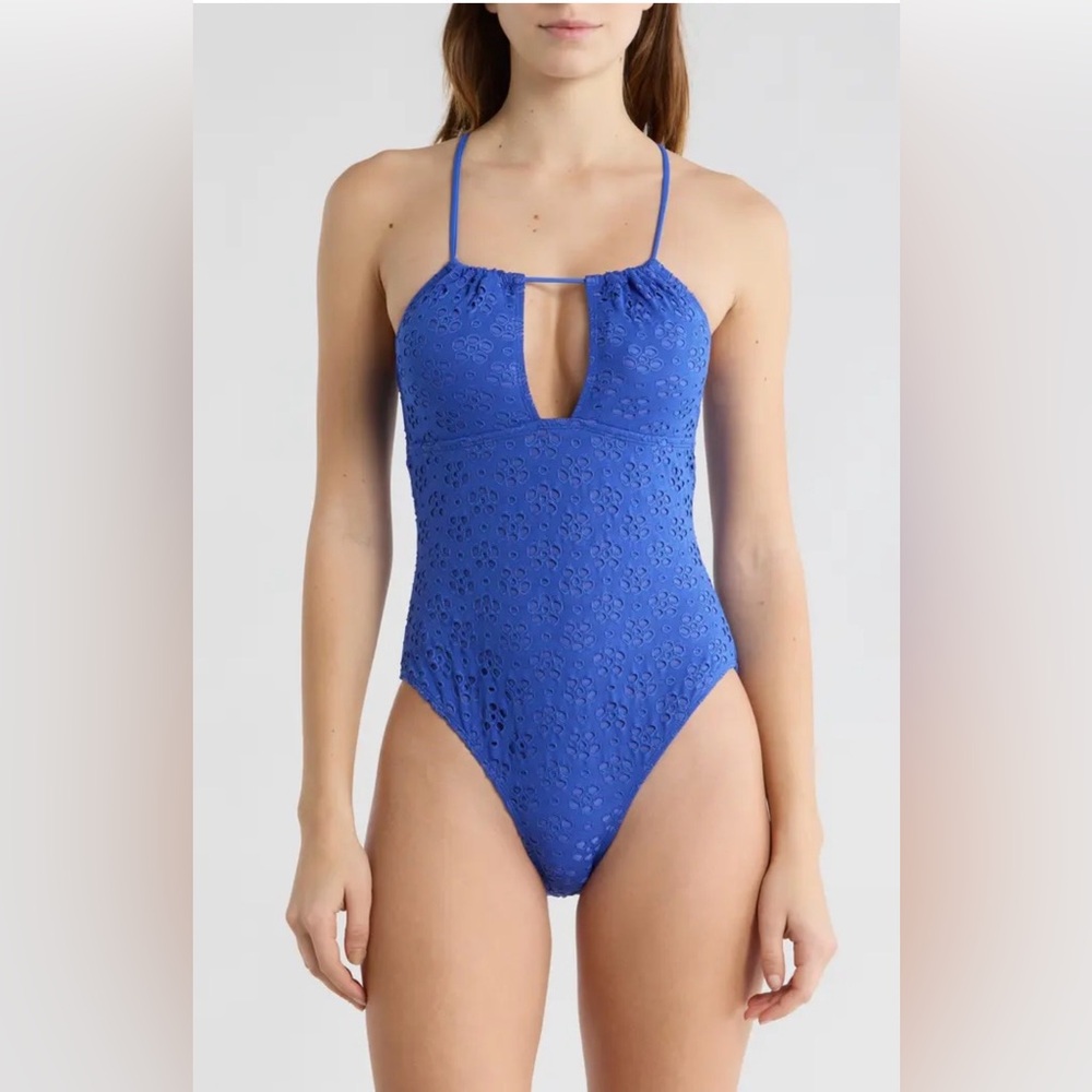 Betsey Johnson Eyelet Cutout One-Piece Swimsuit Dazzling Blue BJOP-296 Size S